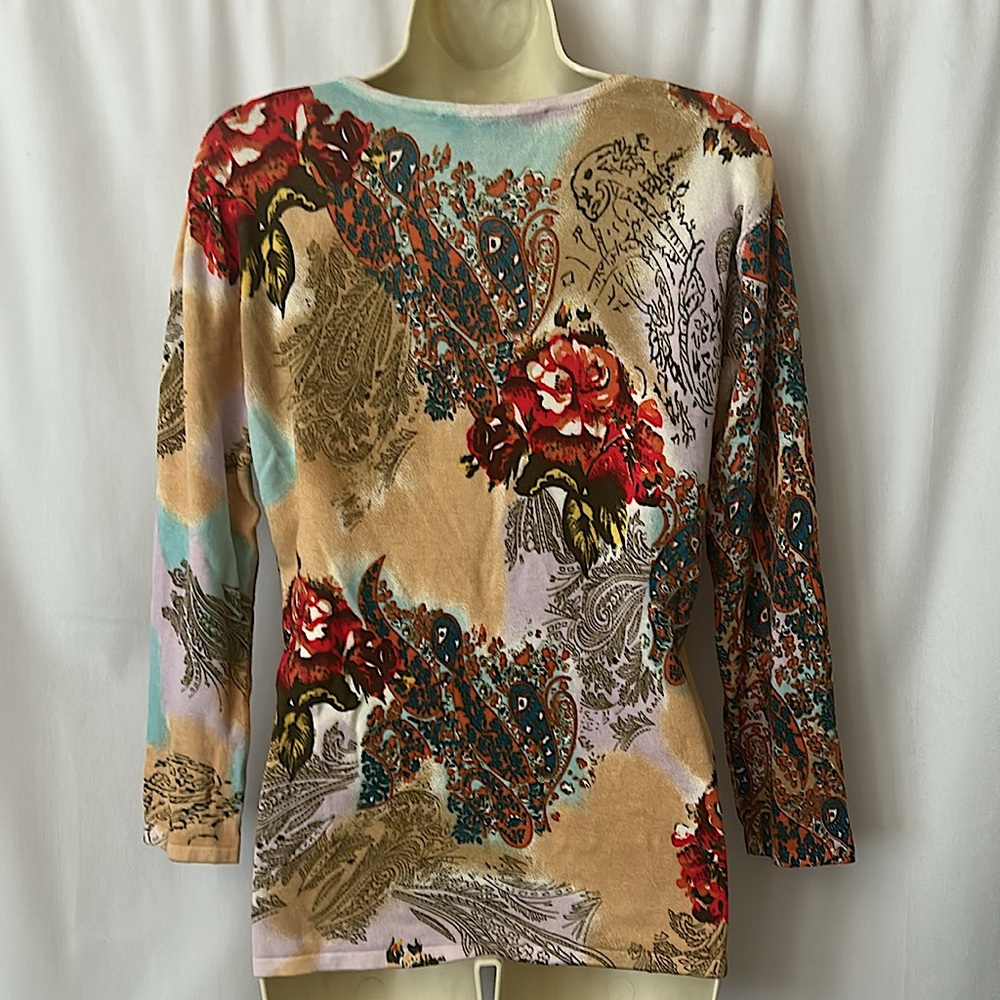 Michelle Nicole Beautiful Floral Sequins 3/4 Sleeve Shirt Blouse Top **Size M** - Picture 2 of 5